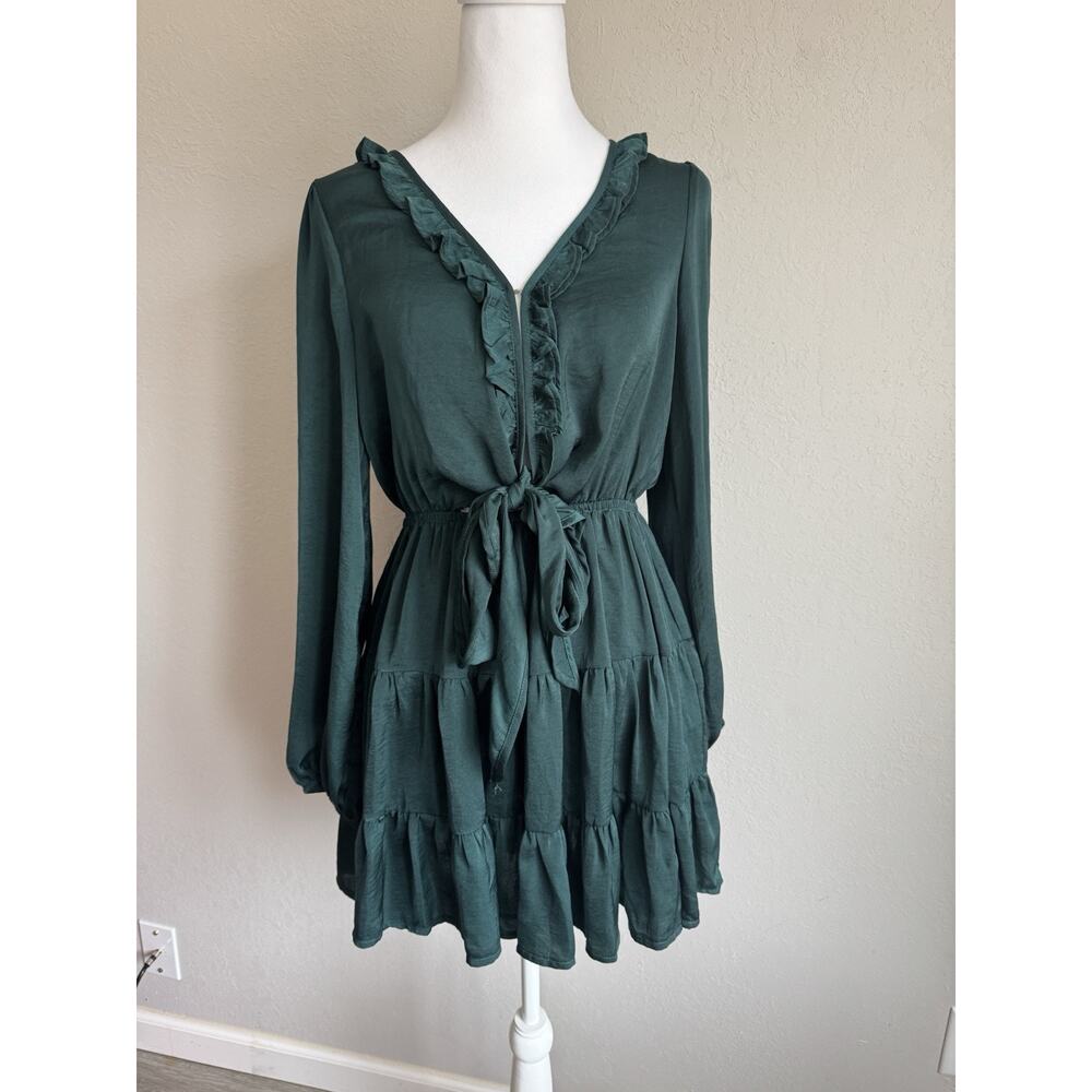 Princess Polly Emerald Green Tied Top Tiered Mini Dress Women 6 Preppy Whimsical